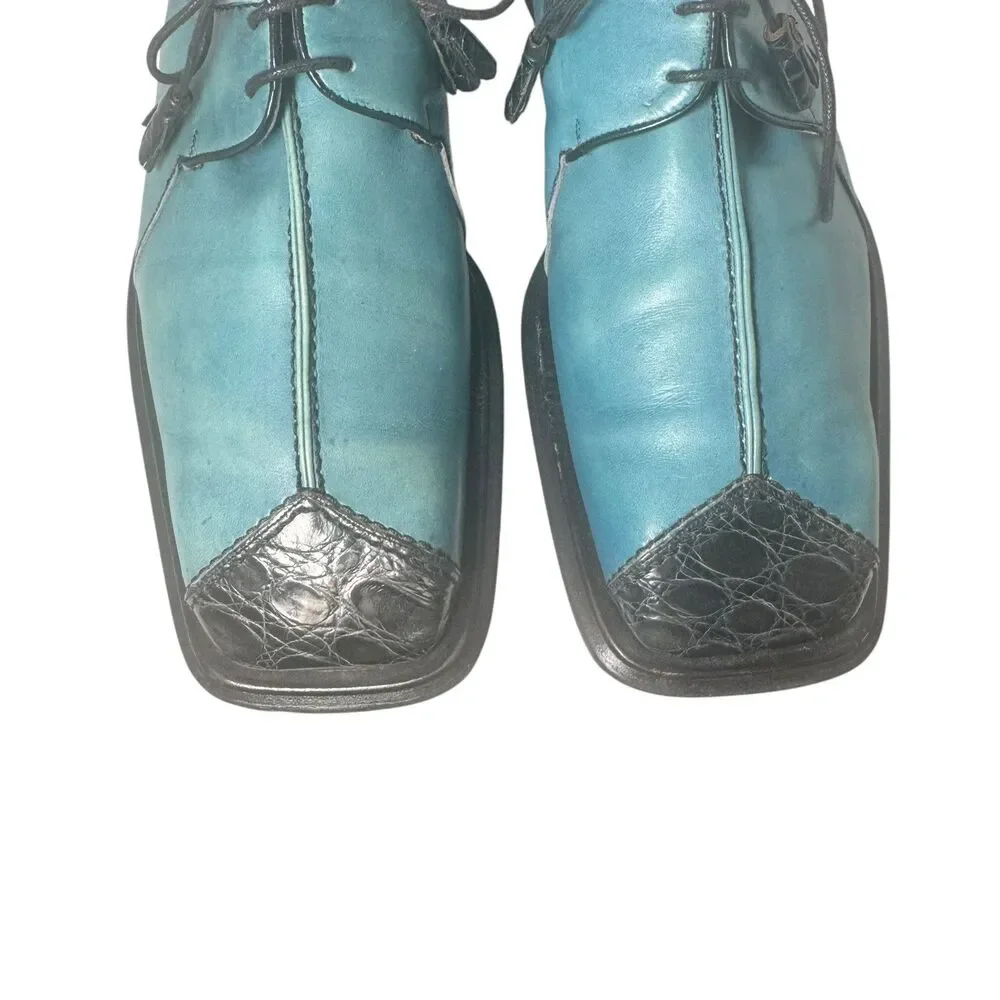 Paolo De Marco By Mezlan Genuine Crocodile Blue Split Square Toe Size 10 Rare